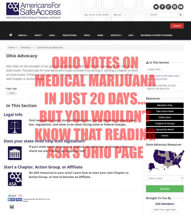 ASA's Ohio Page 20 Days Before Ohio Medical Marijuana Vote
