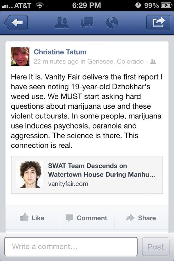 Christine Tatum believes that if we could only eradicate marijuana, we could end terrorism (Image: Facebook)