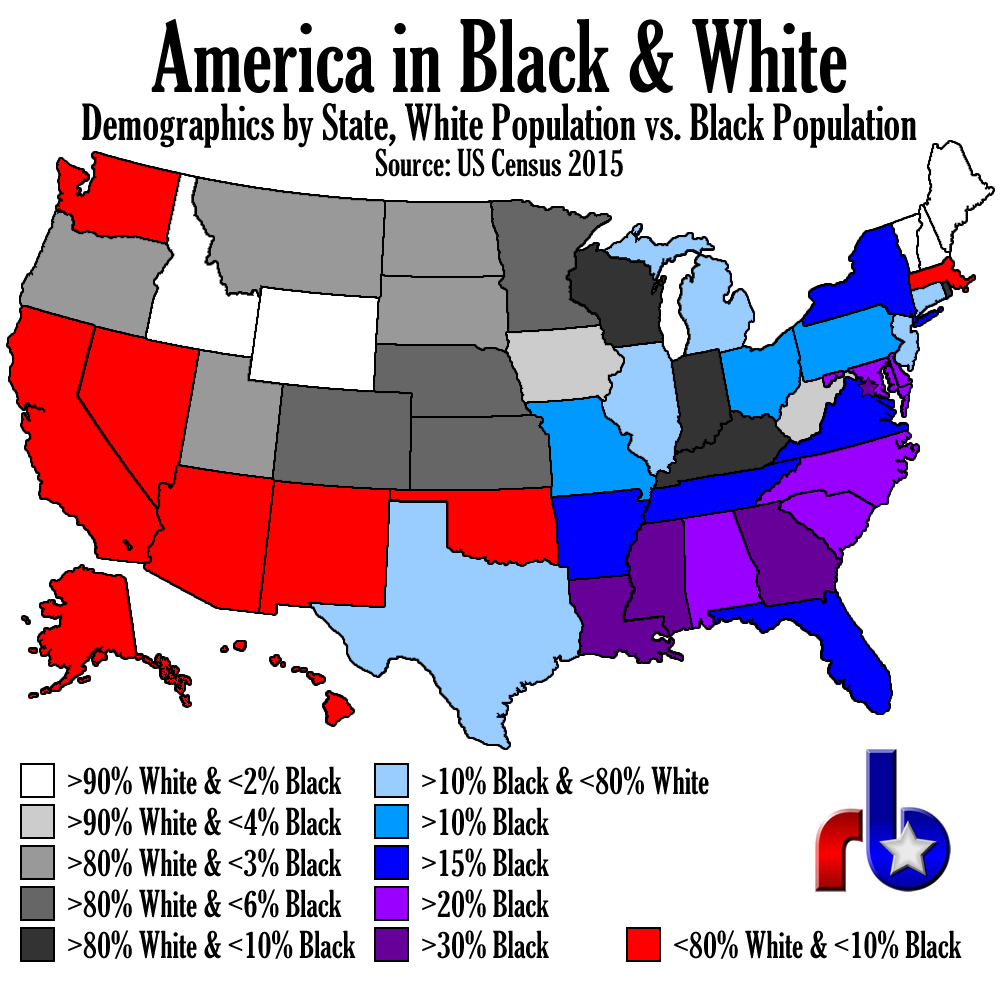 America in Black & White Map - or where the Gen-X white men are.